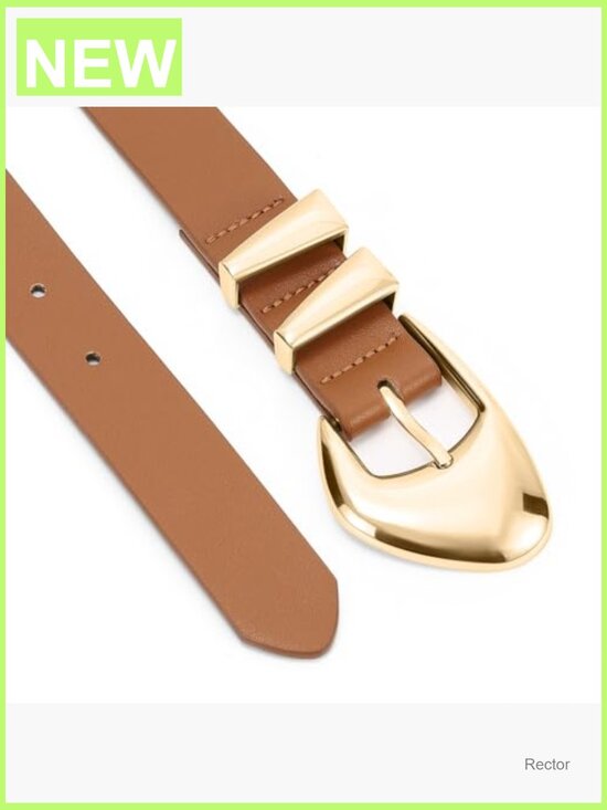 Women\'s Faux Leather Belt with Gold Buckle - Medium Width, Adjustable
